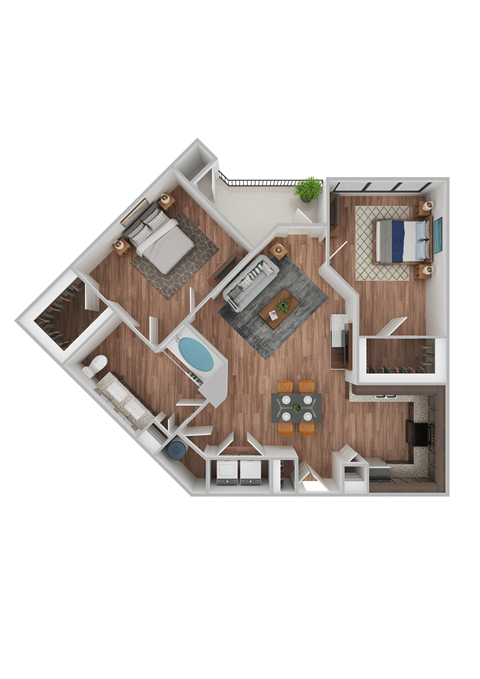 Floor plan for 2 beds, 1 bath, 901 sqft